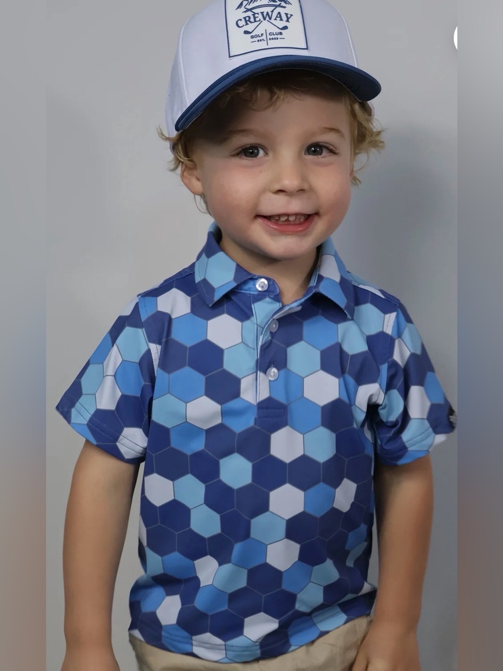 Creway/Clique Golf Polo in Blue Hive Print, size 12-24 mo